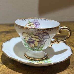 Ucago China Floral Teacup & Saucer with gold trim